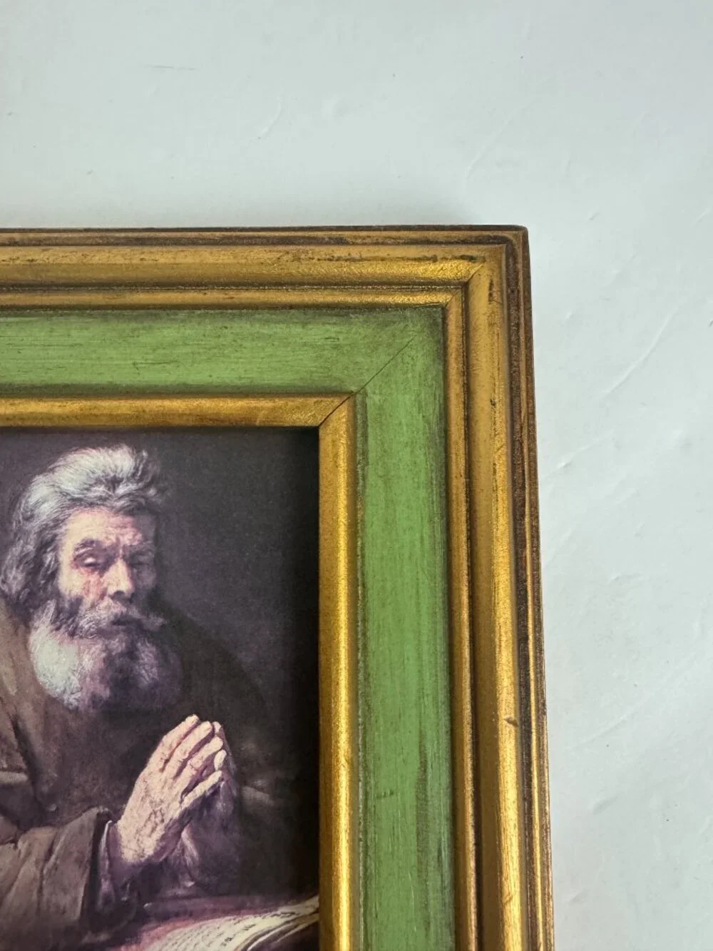 Vintage Rembrandt van Rijn  Elderly Man in Prayer Print Wood Frame